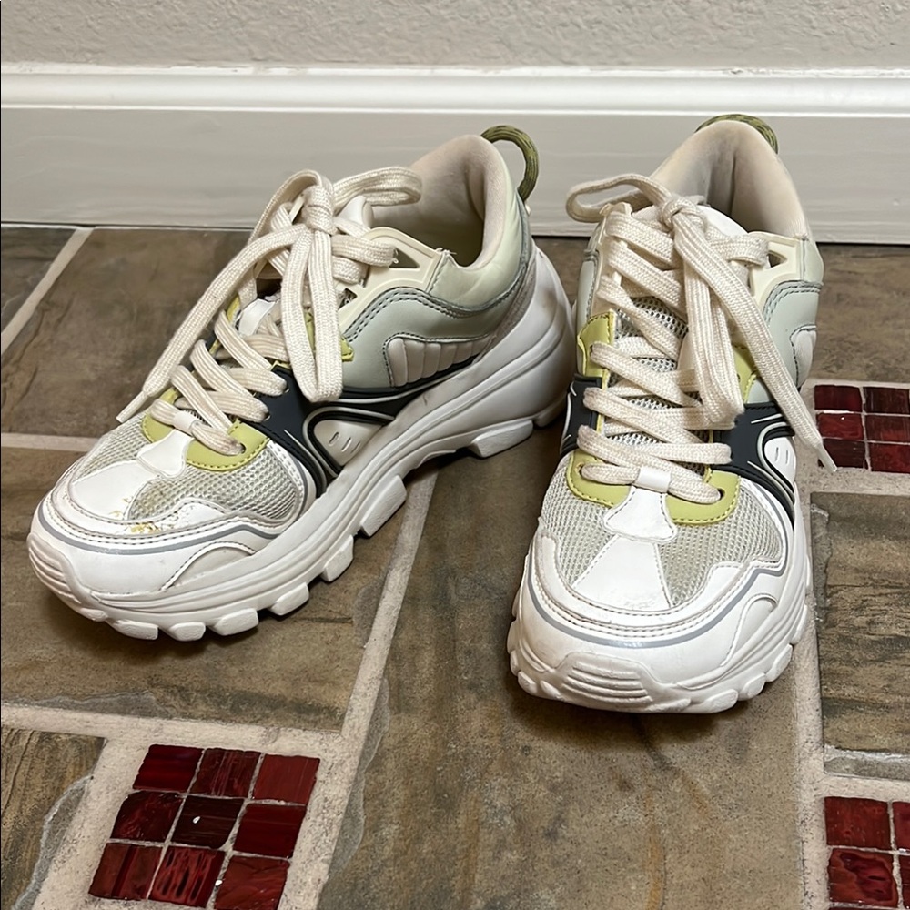 Stylish White and Green Sneakers
